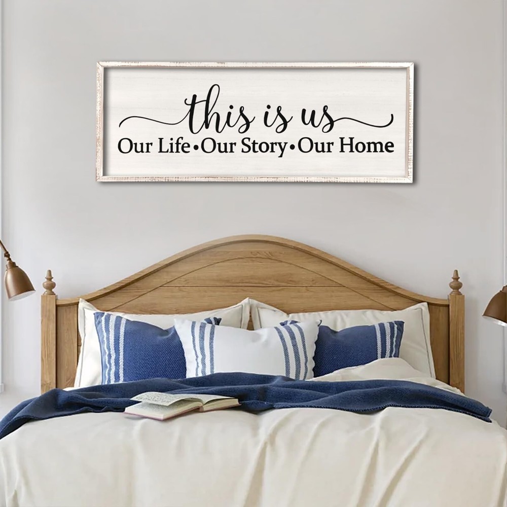 This Is Us Sign Wall Decor for Bedroom 24''×10'' Large Vintage Framed Woode