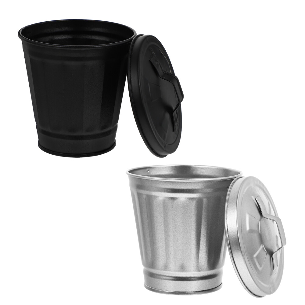 2 Pieces Mini Trash Can for Countertop Garbage Desktop Black and Silver