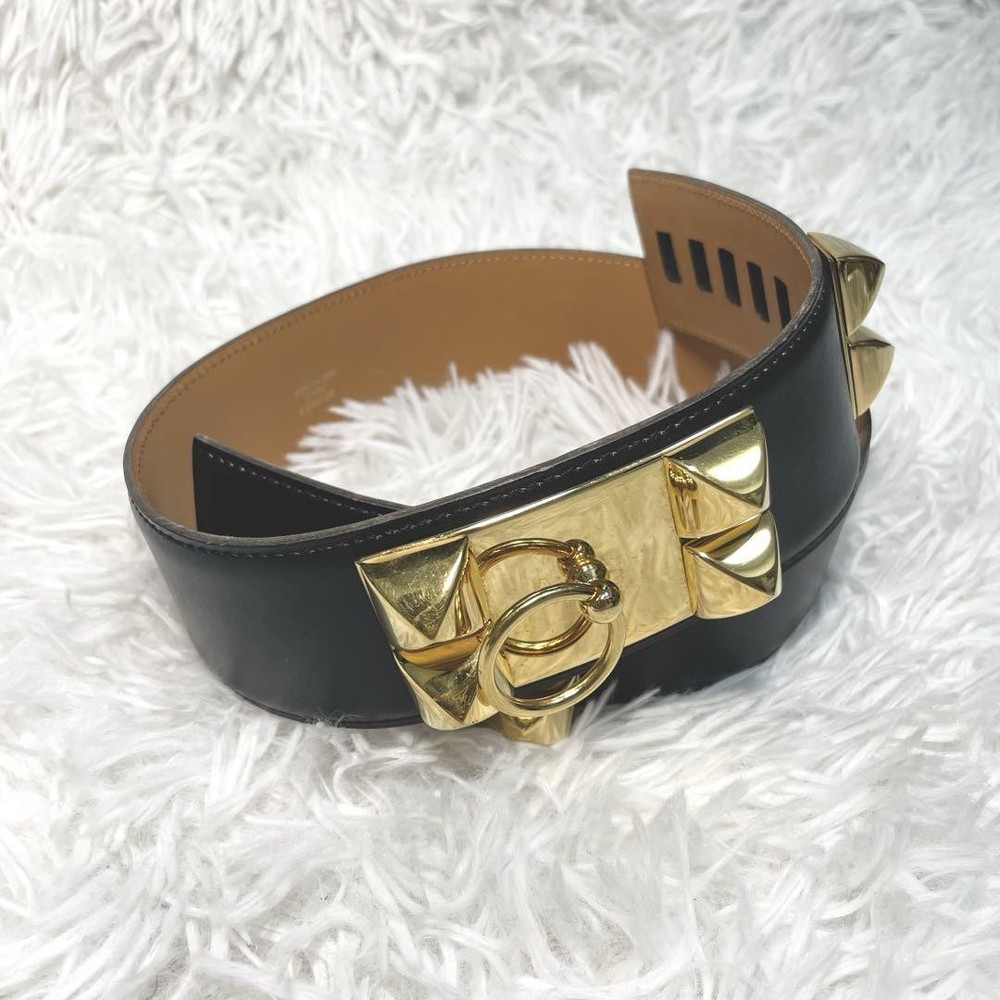 HERMES Collier de Chien 65 Belt in Black Ostrich Leather