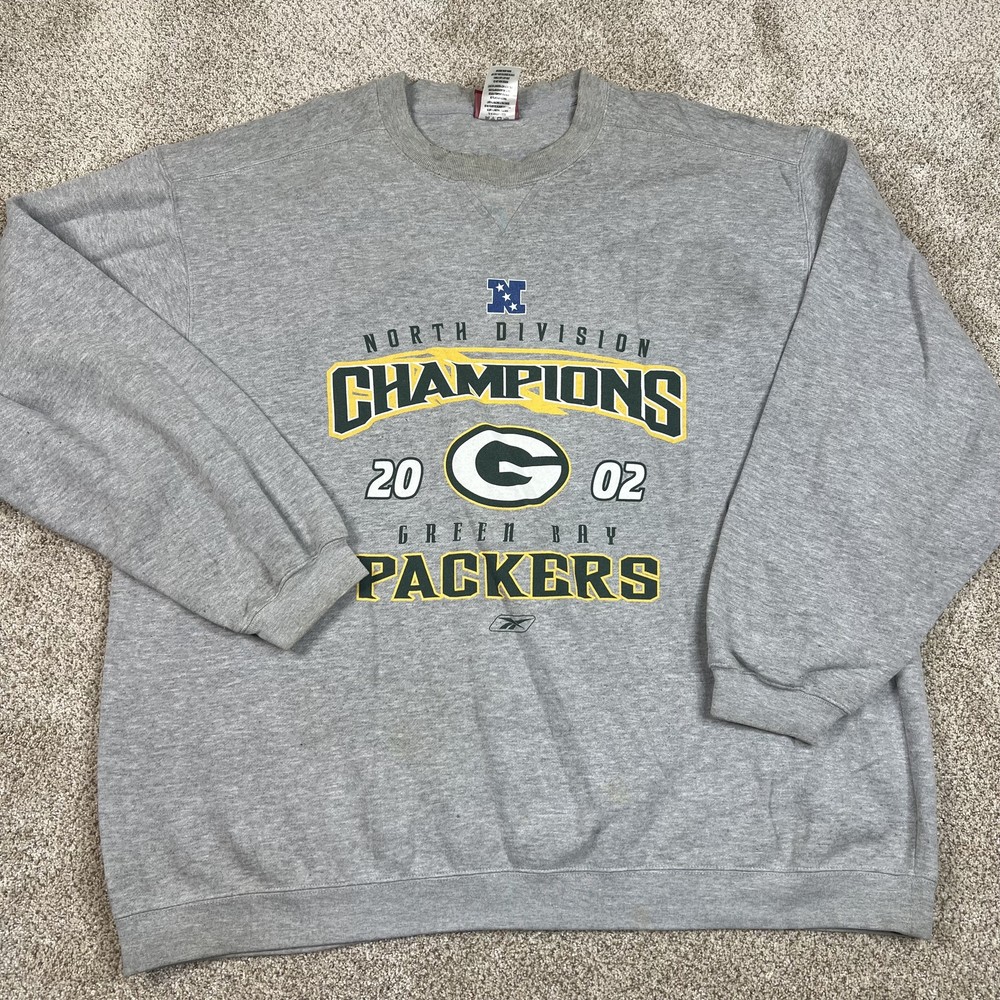 Reebok Green Bay Packers NFC Champions Sweatshirt Men's 2XL Gray 2002 NFL