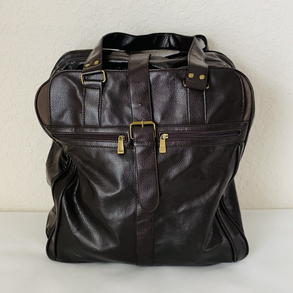 Carolina Herrera Bag Large Overnight Tote Brown Leather Vintage Luxury 16x15