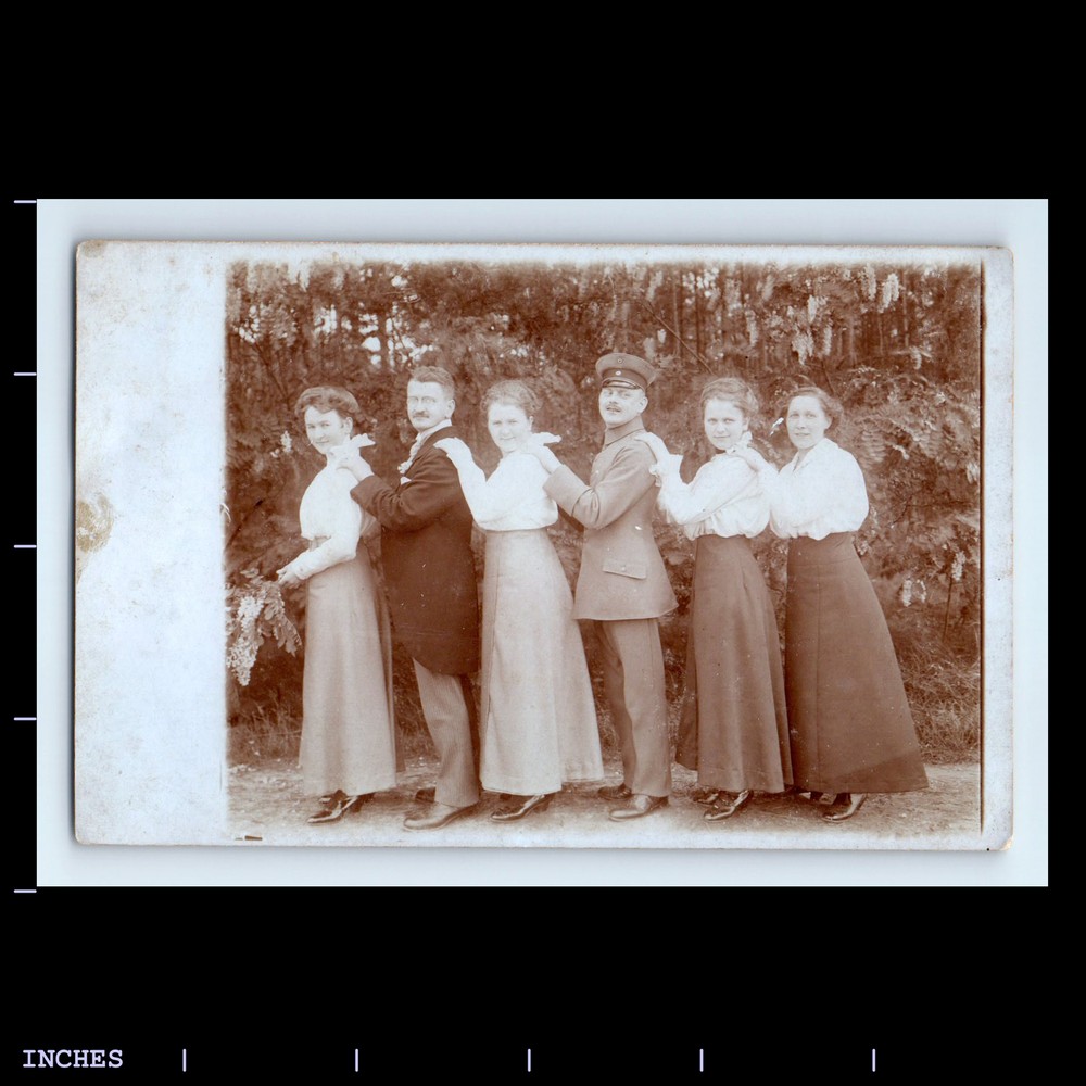 Old Vintage Photo AFFECTIONATE MEN WOMEN SOLDIER IN UNIFORM RPPC
