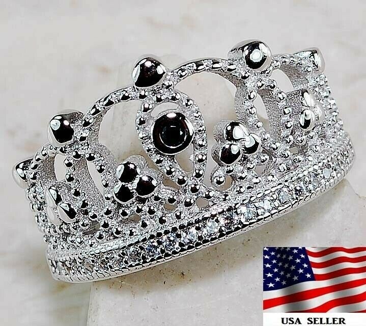 Black Sapphire & Topaz Sterling Silver Ring Size 7 Tiara Treated