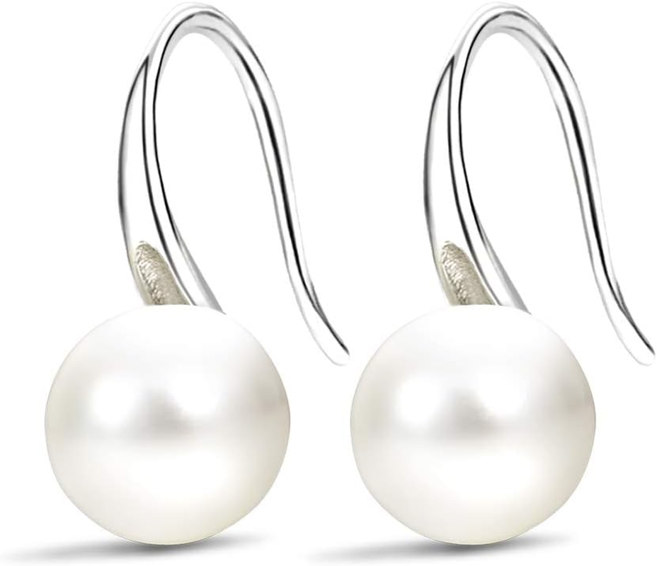 Fashion Silver Pearl Earrings for Women 8-8.5Mm Classical Drop Dangle Earrings J