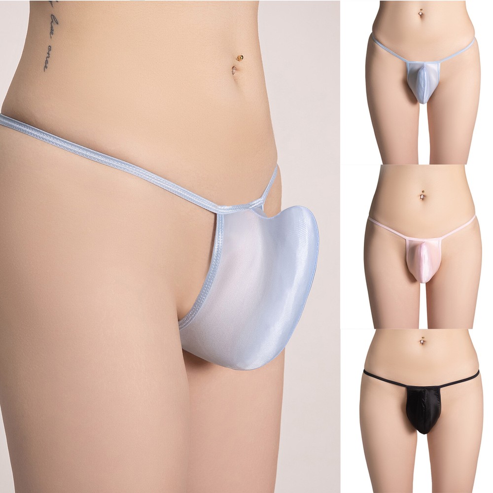 Mens Semi-Sheer Thong Lingerie Convex Pouch Spaghetti Straps T-Back Underwear