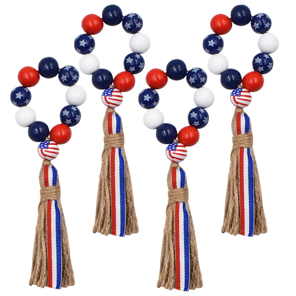 4 Retro Independence Day Wooden Bead String Wreaths for Outdoor Decor