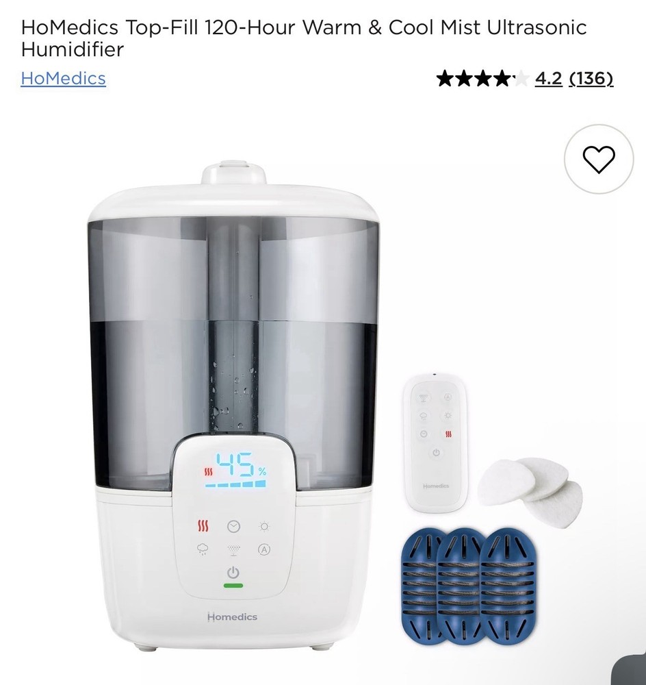 HoMedics Top-Fill 120-Hour Warm & Cool Mist Ultrasonic Humidifier