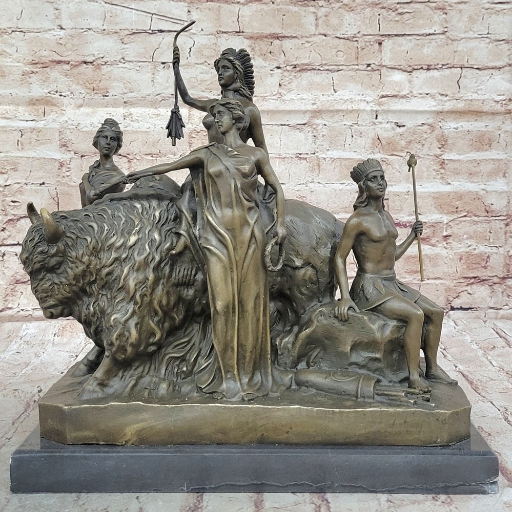 European bronze marble statue finely carved Indian tribal chief