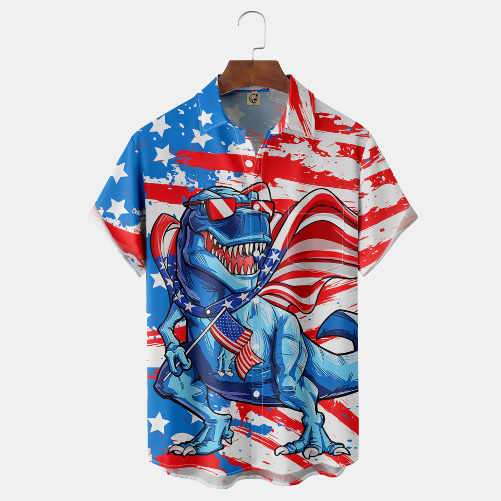 Independence Day Flag T Rex Dinosaur Hawaiian Shirt