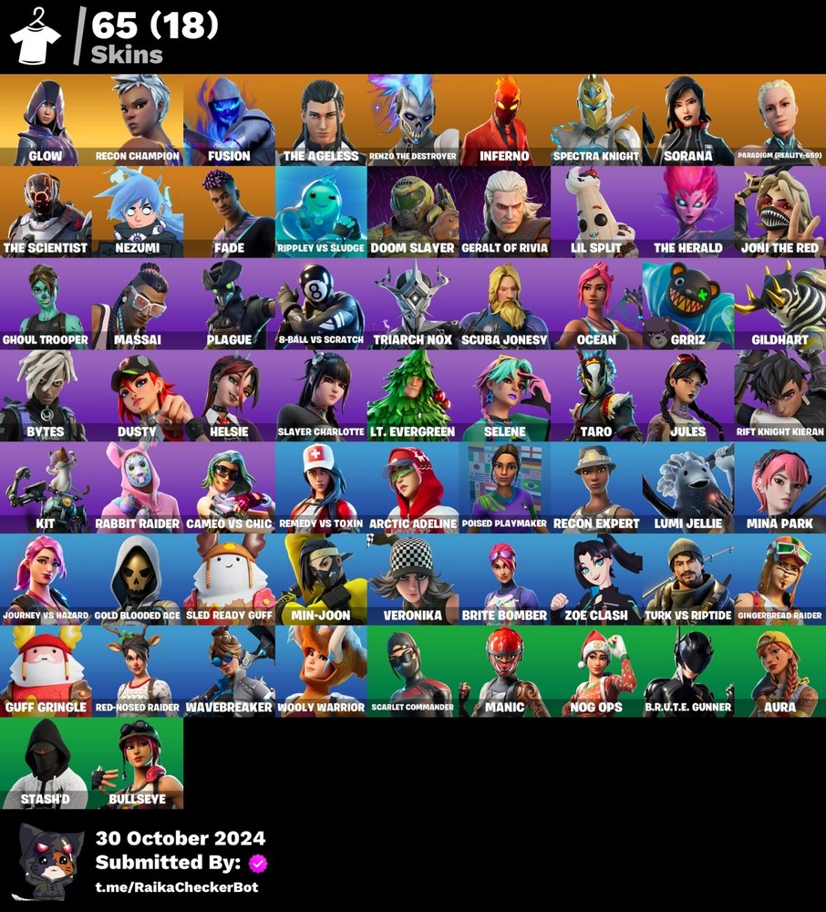 🎮FN Glow, Reaper, Doom Slayer, Jules, The Herald, Gerald of Rivia, OG 65 Skin✅