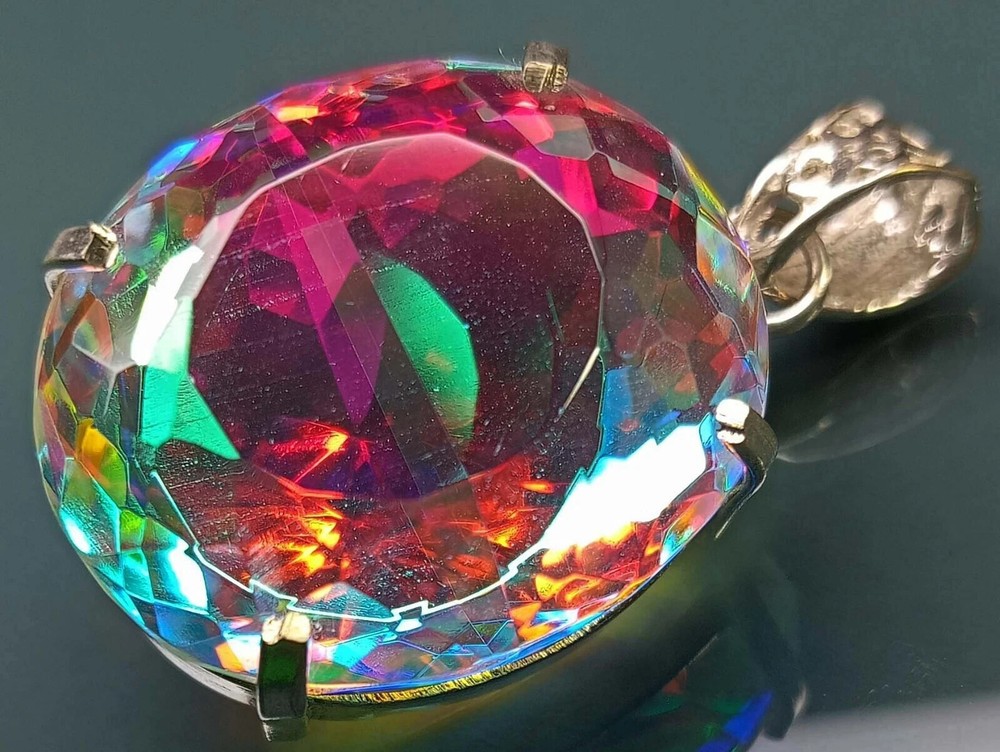 Oval Cut 87-88 Carat Natural Mystic Topaz Loose Gemstone Pendant Certified