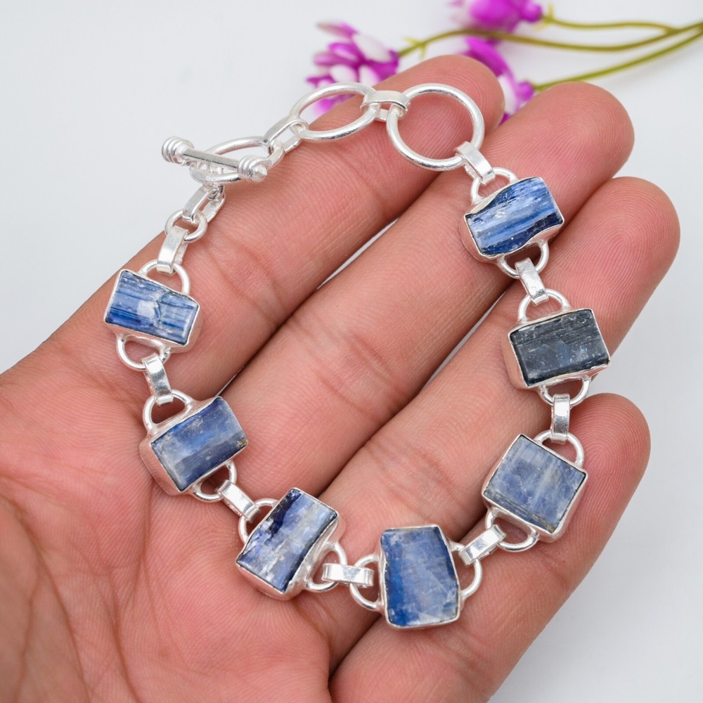 Amazing Raw Kyanite Gemstone Jewelry 925 Sterling Silver Handmade Chain Bracelet
