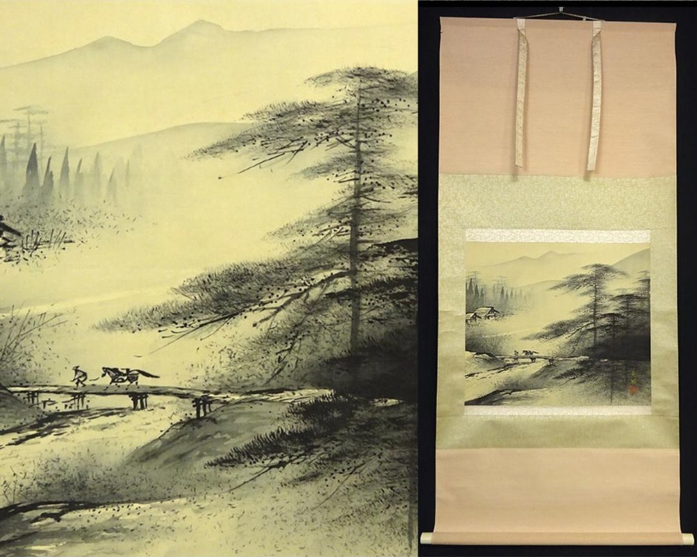 Hanging Scroll, Direct From Kanoha, Inagawa Mitsufu, Ink Landscape Map, Silk, Ha