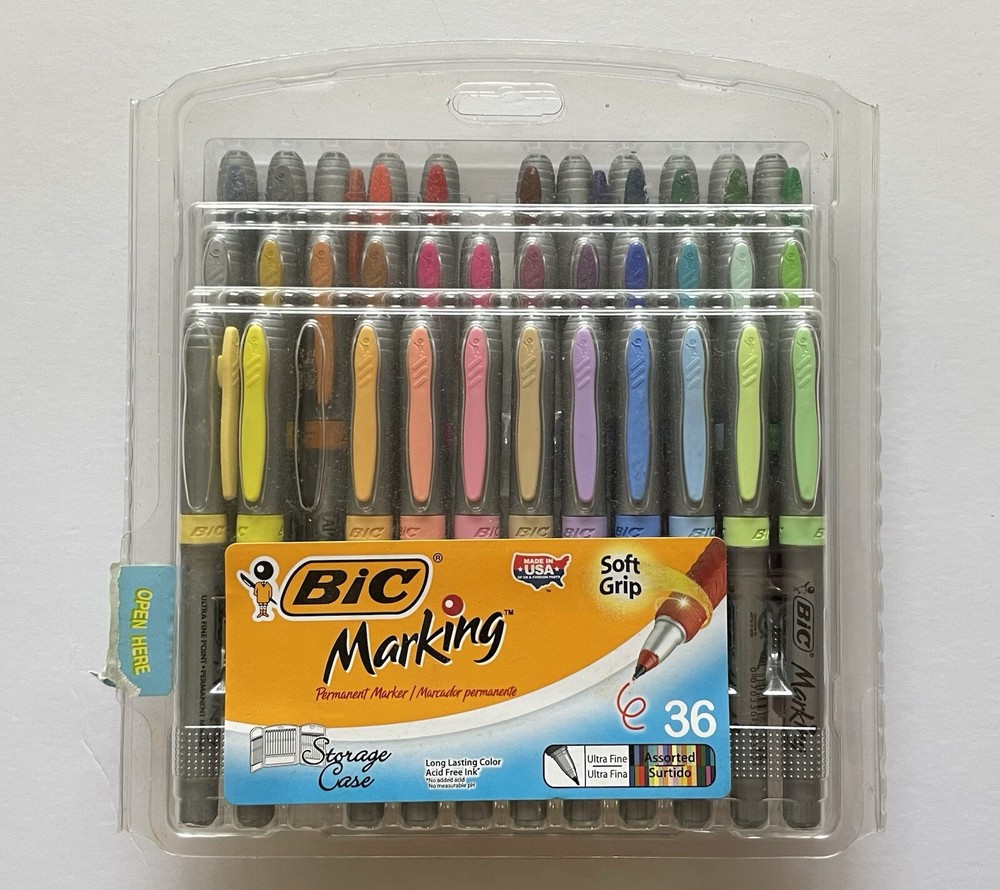 Bic Marking Ultra Fine Tip Permanent Markers Assorted Colors Set of 34 Soft Grip