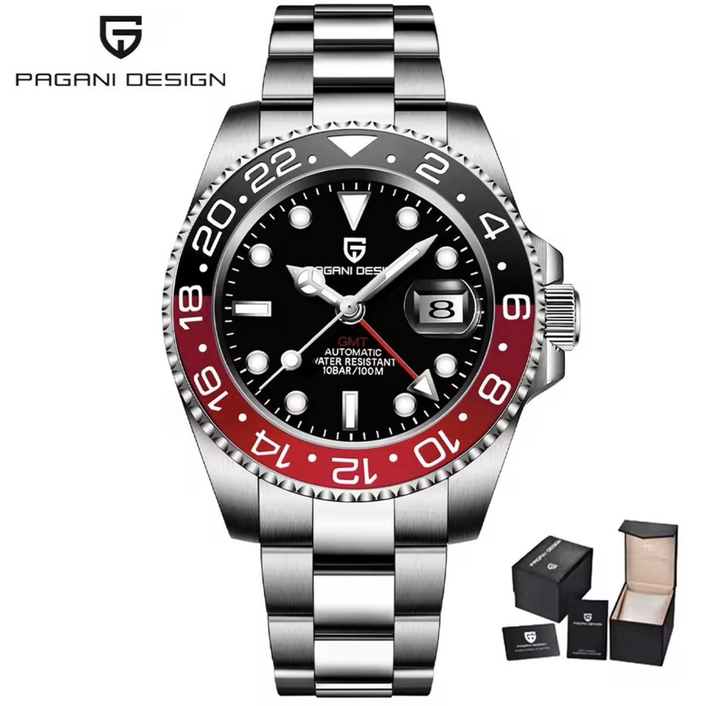 Pagani Design 40mm GMT Red Coke Watch Stainless Steel Sapphire Glass Pearl Movement