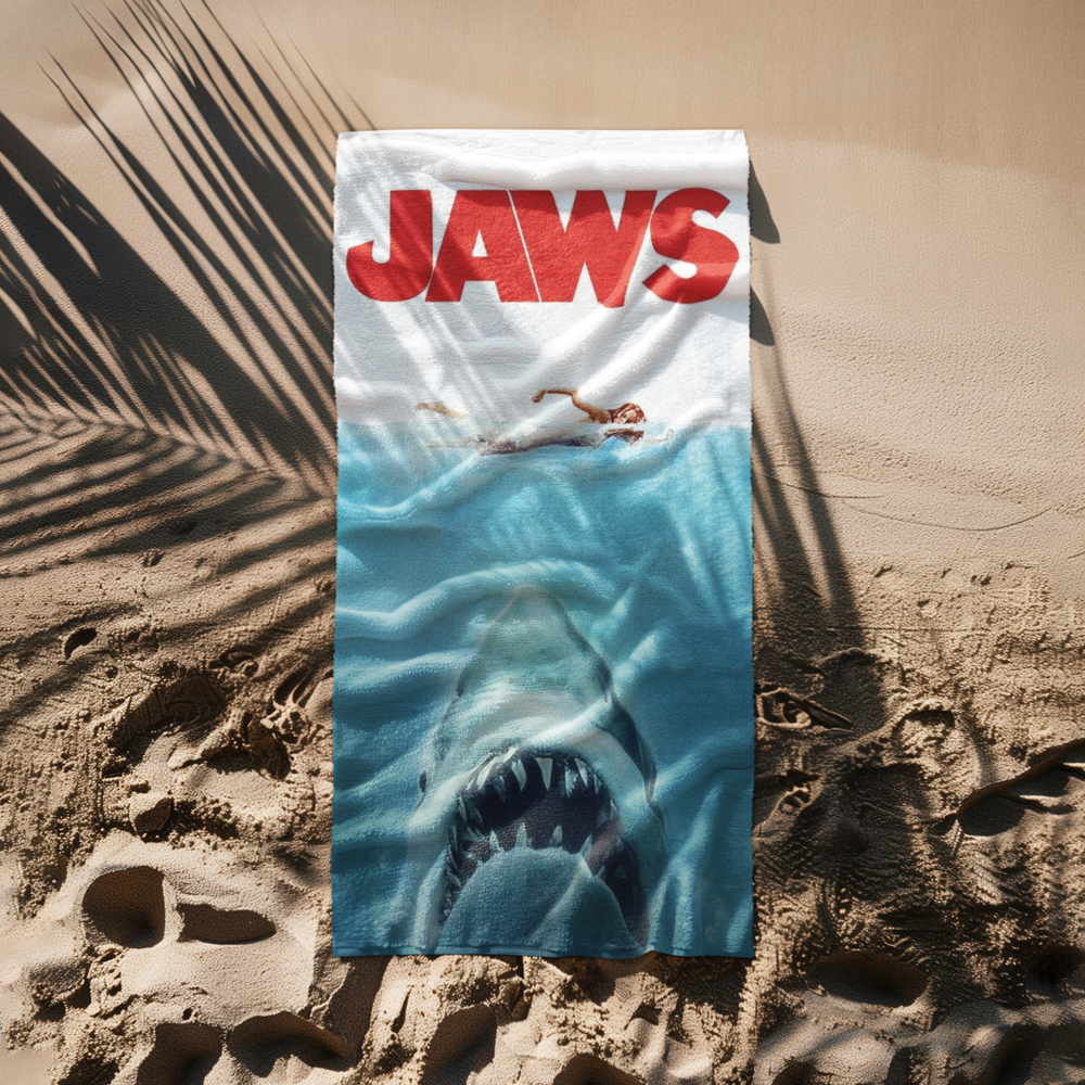 Jaws Retro Beach Towel – Amity Island Shark Design for Swimming & Sunbathing
