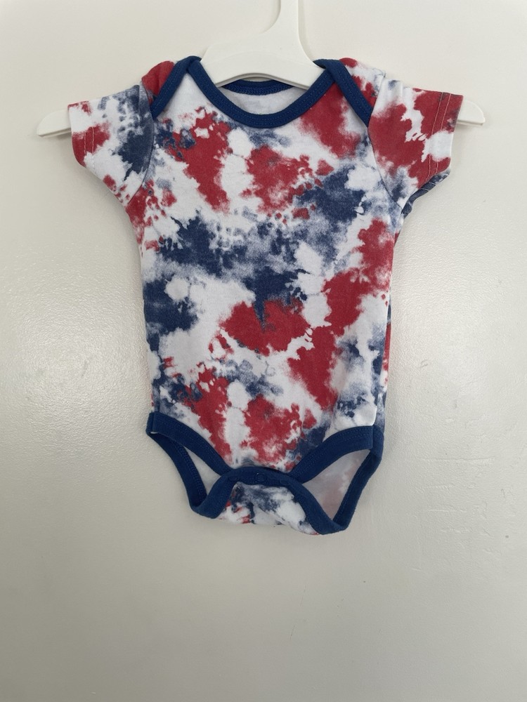 Chick Pea Baby Boy Girl Patriotic Tie Dye Cotton Short Sleeve Bodysuit White 3-6