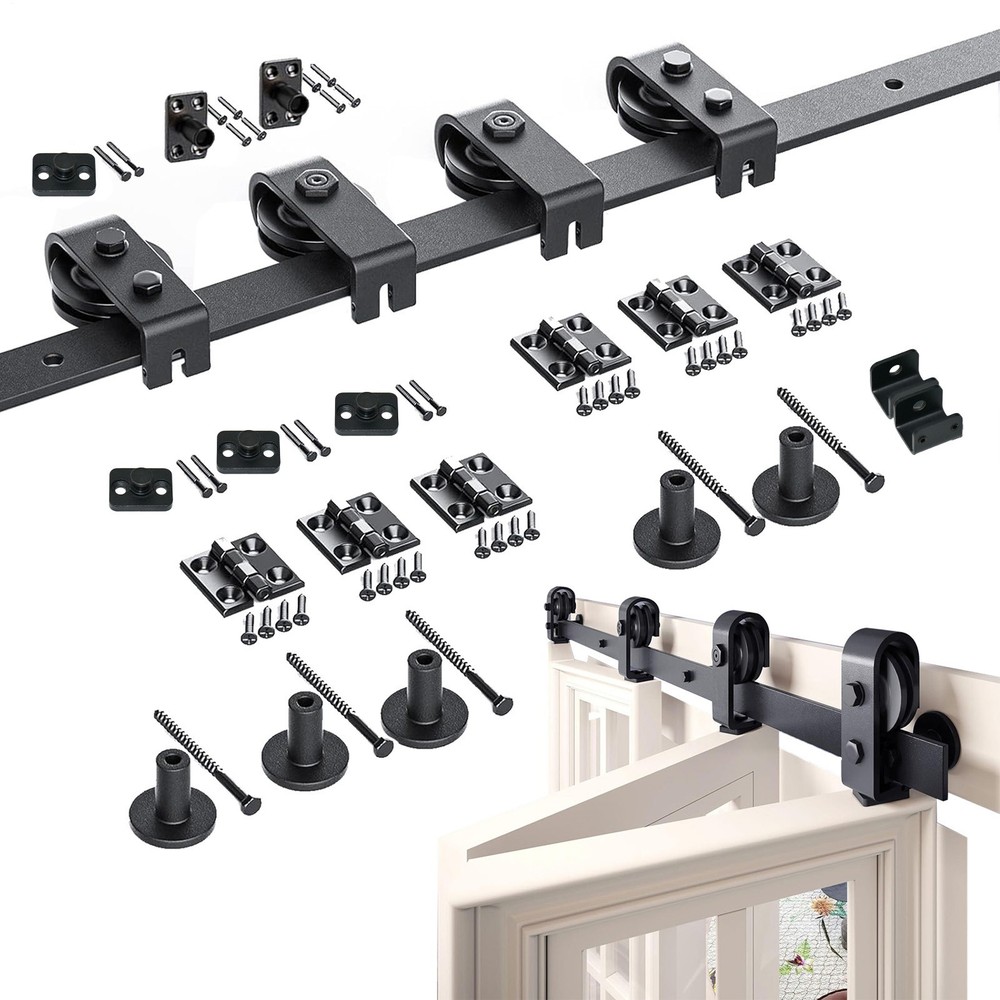 76in Black Bifold Sliding Door Track,Sliding barn door hardware kit,Brand New