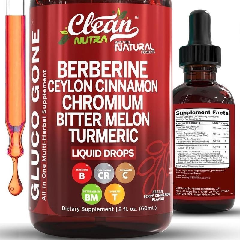 1-3X Clean Nutra Berberine with Ceylon Cinnamon Supplement Liquid Drops