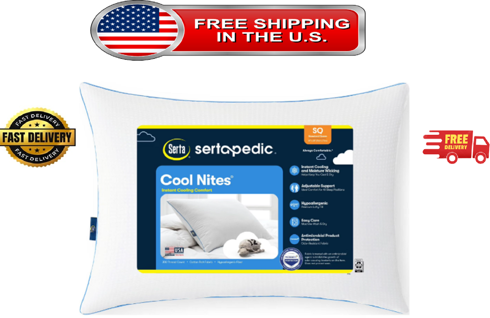 Sertapedic Cool Nites Queen Bed Pillow, Microban antimicrobial protection