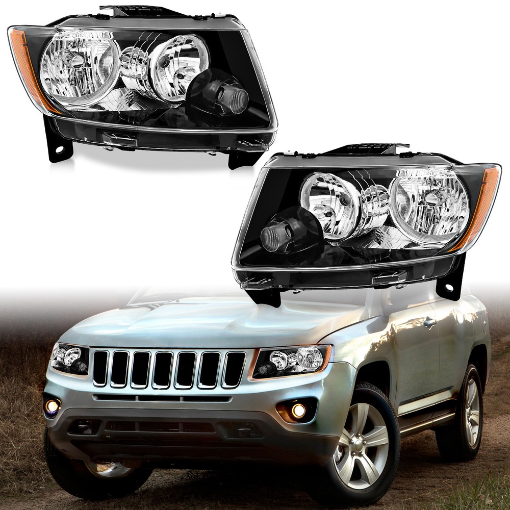 Headlights For 2011-2013 Jeep Grand Cherokee 11-17 Compass Halogen Headlamp Pair