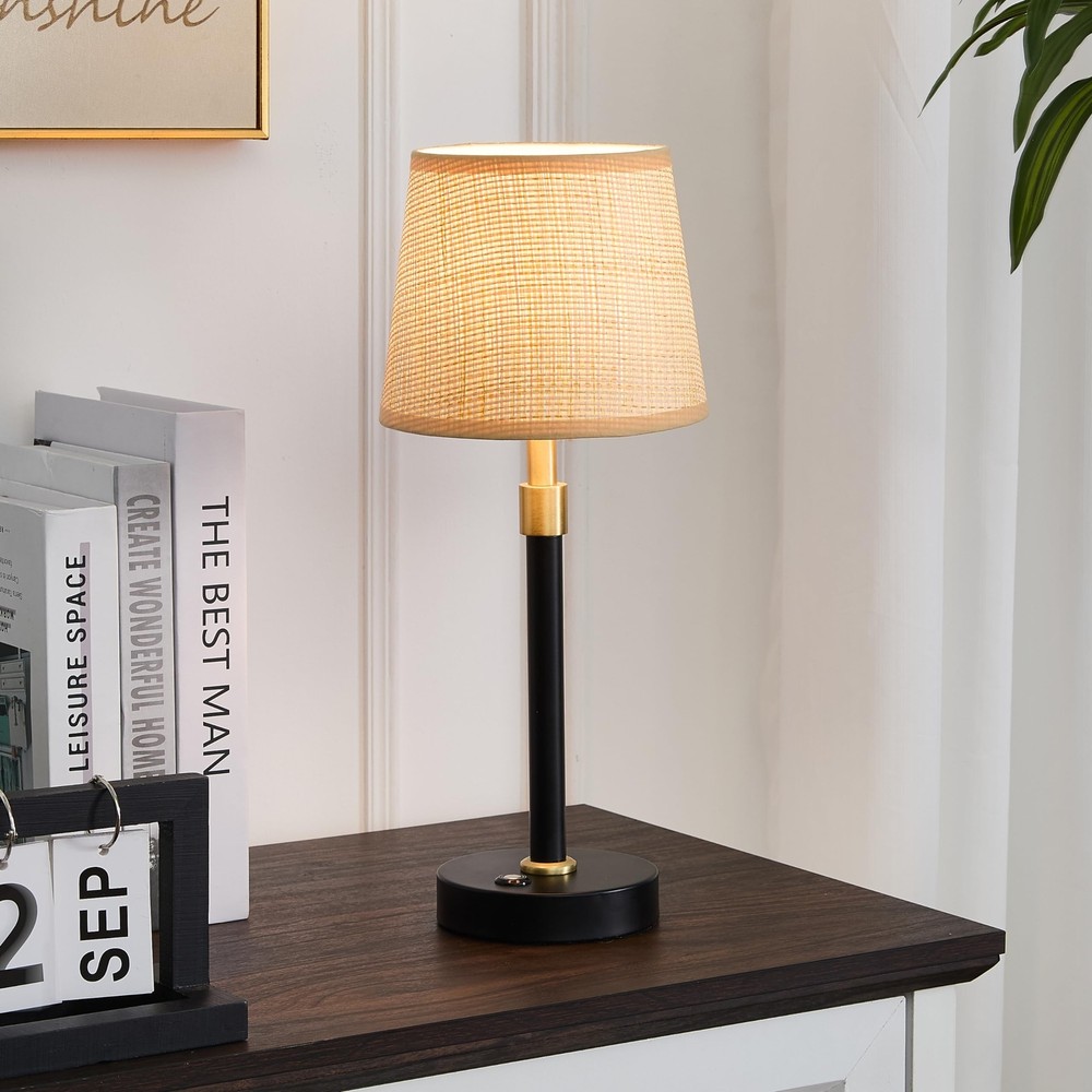 Dimmable Cordless Table Lamp with Wicker Shade, 5000mAh Rechargeable LED Desk...