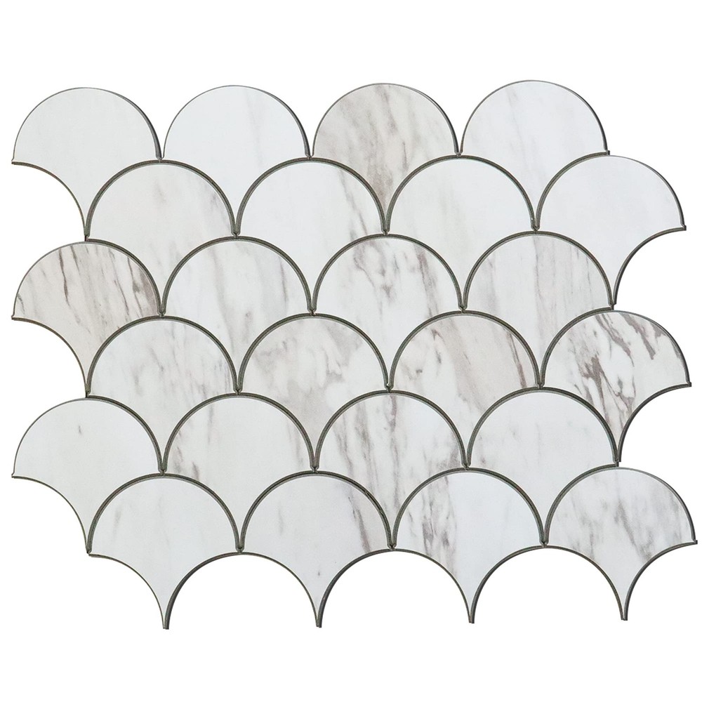 8 Tiles | Stone Composite Fish Scale | Peel and Stick Kitchen Backsplash Stic...