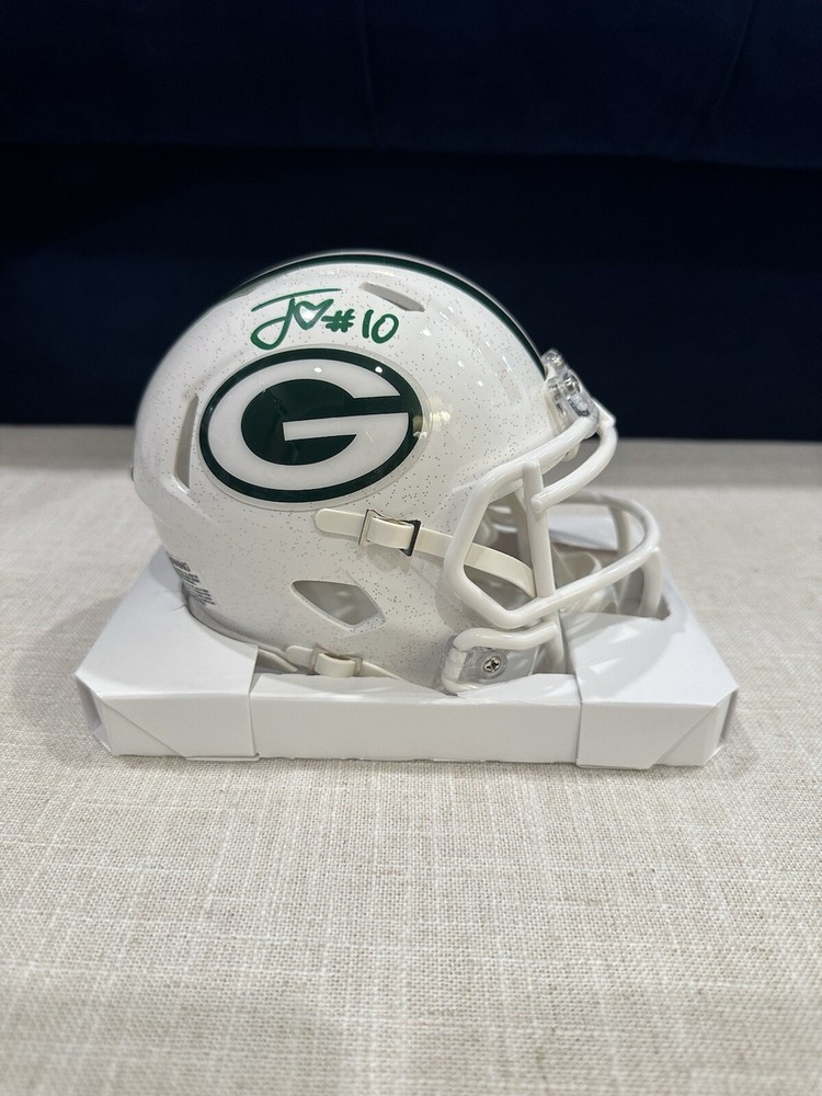 Jordan Love SIGNED Green Bay Packers 2024 Alt White Mini Helmet Green Ink Becket