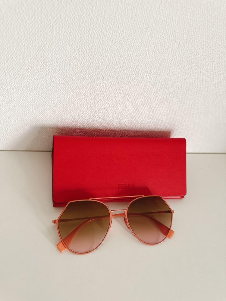 Fendi round sunglasses pink orange with brown gradient lenses and case pre-owned