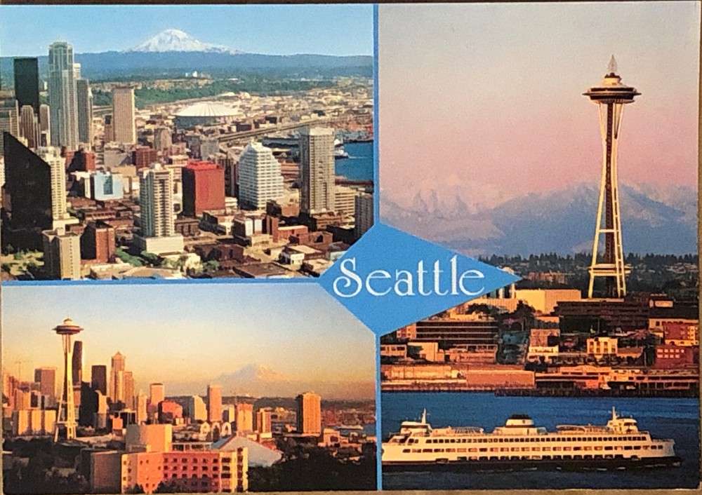 Seattle Washington Multi-View Postcard Space Needle Mt Rainier Cascades Downtown