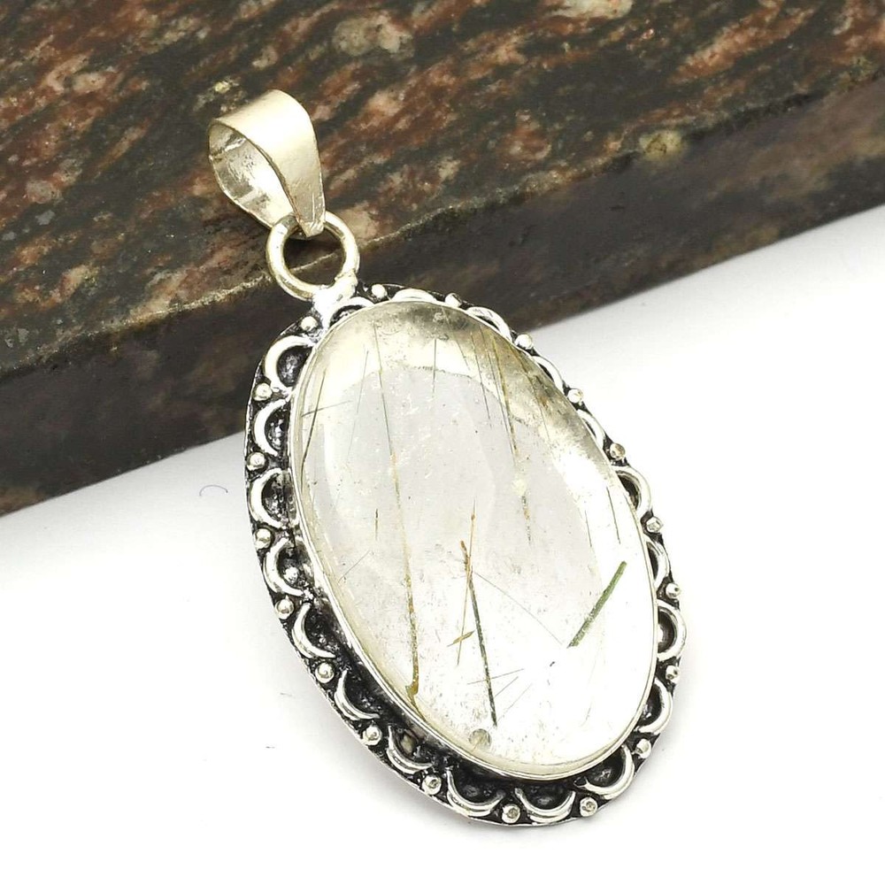 Golden Rutile Gemstone Handmade Pendant Jewelry Propose Day Gift2.4