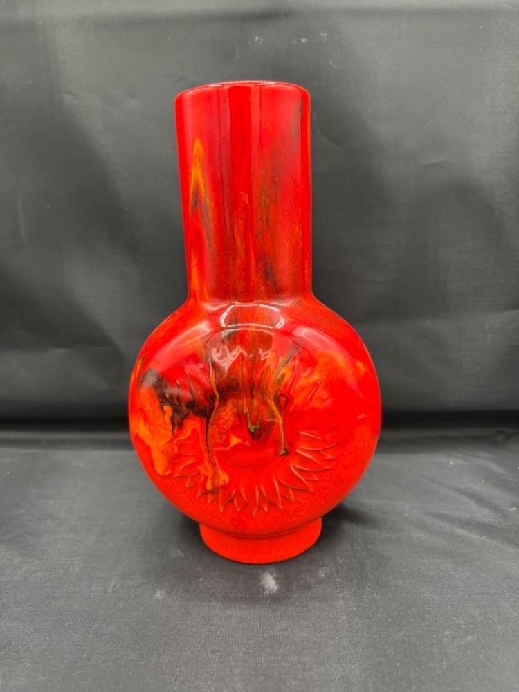 Sun-embossed orange drip glaze ceramic vase  