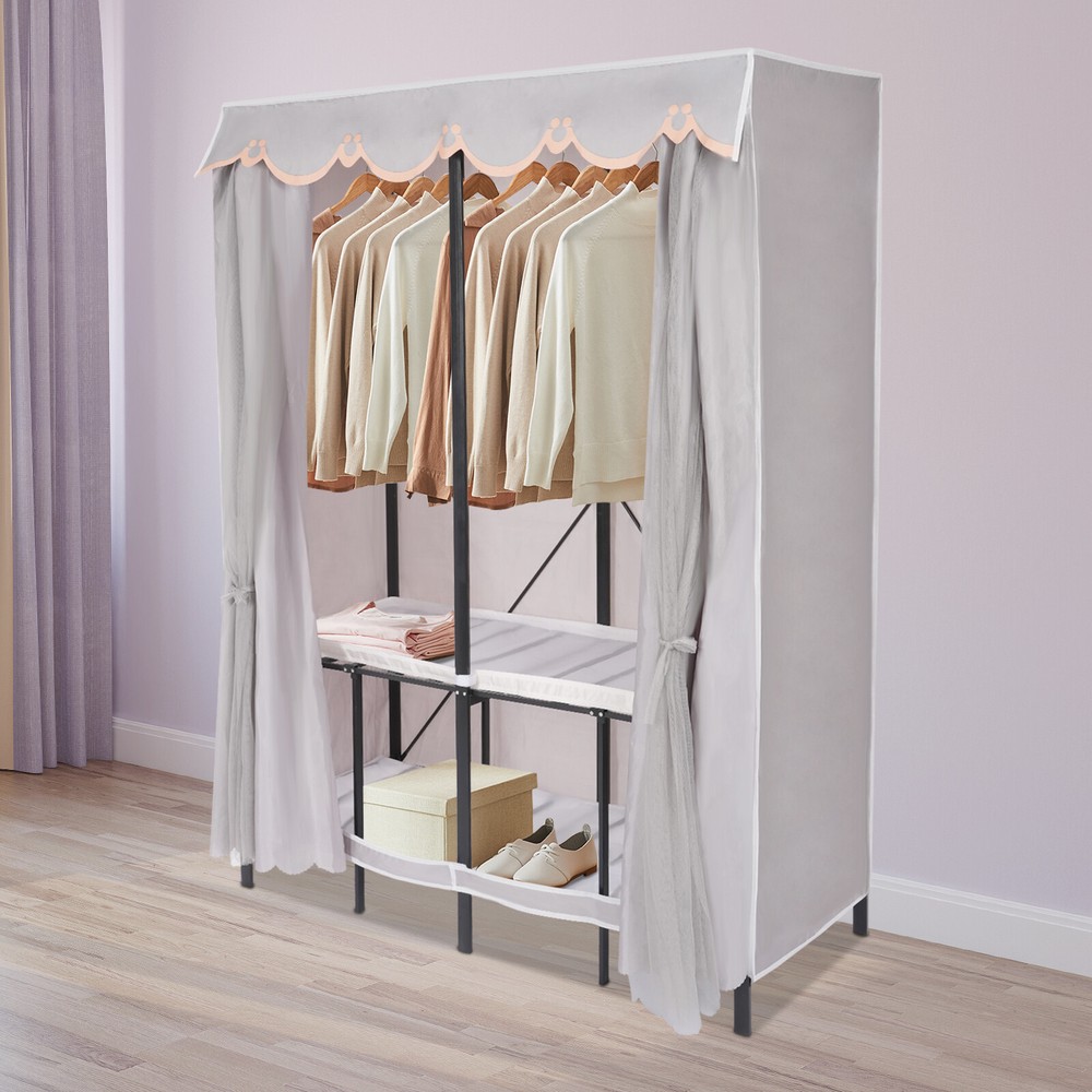 Foldable Portable Wardrobe Closet Organizer With Cover for Clothes and Shoes