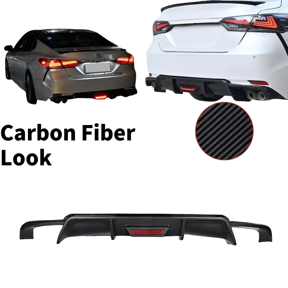Rear Bumper Diffuser Lip W/ Led Light Carbon Look Fits For 18-23 Camry SE XSE