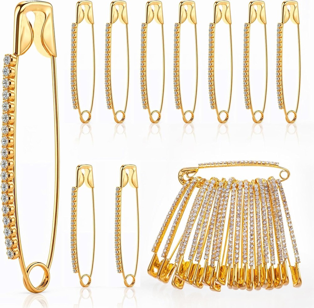 Gold Rhinestone Safety Pins 30Pcs Sweater Shawl Clips Brooch Fix