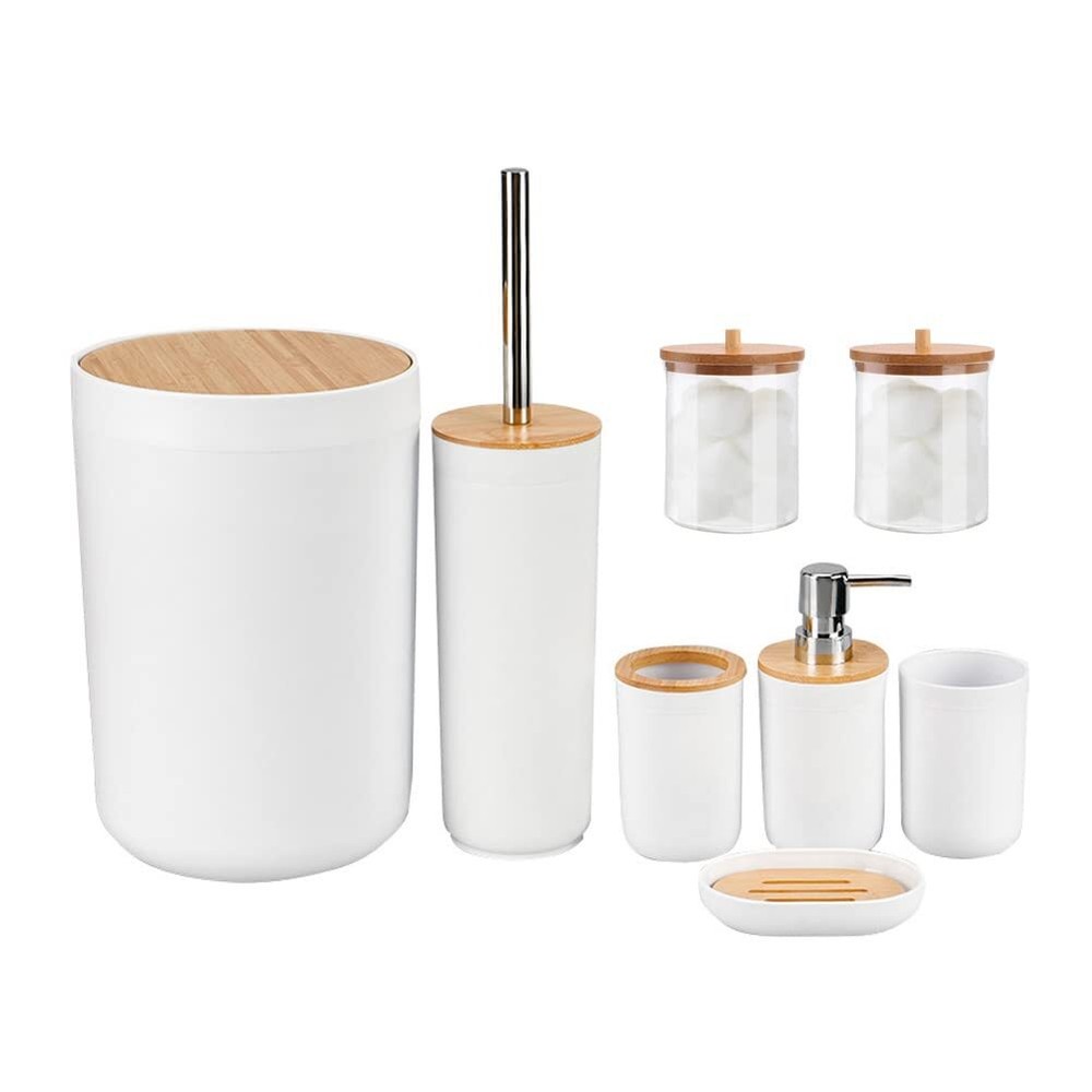 8-Piece Plastic Bathroom Accessory Set with Toothbrush Holder
