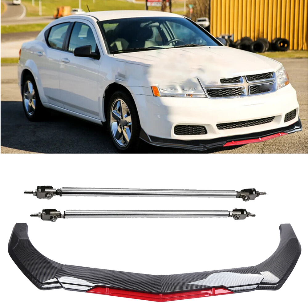Dodge Avenger Carbon Fiber Front Bumper Lip Spoiler Splitter with Strut Rod