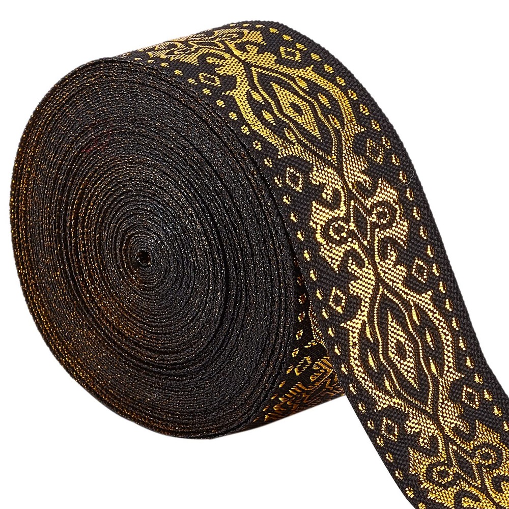 7.7 Yards Metallic Gold Ethnic Jacquard Ribbon 1.3