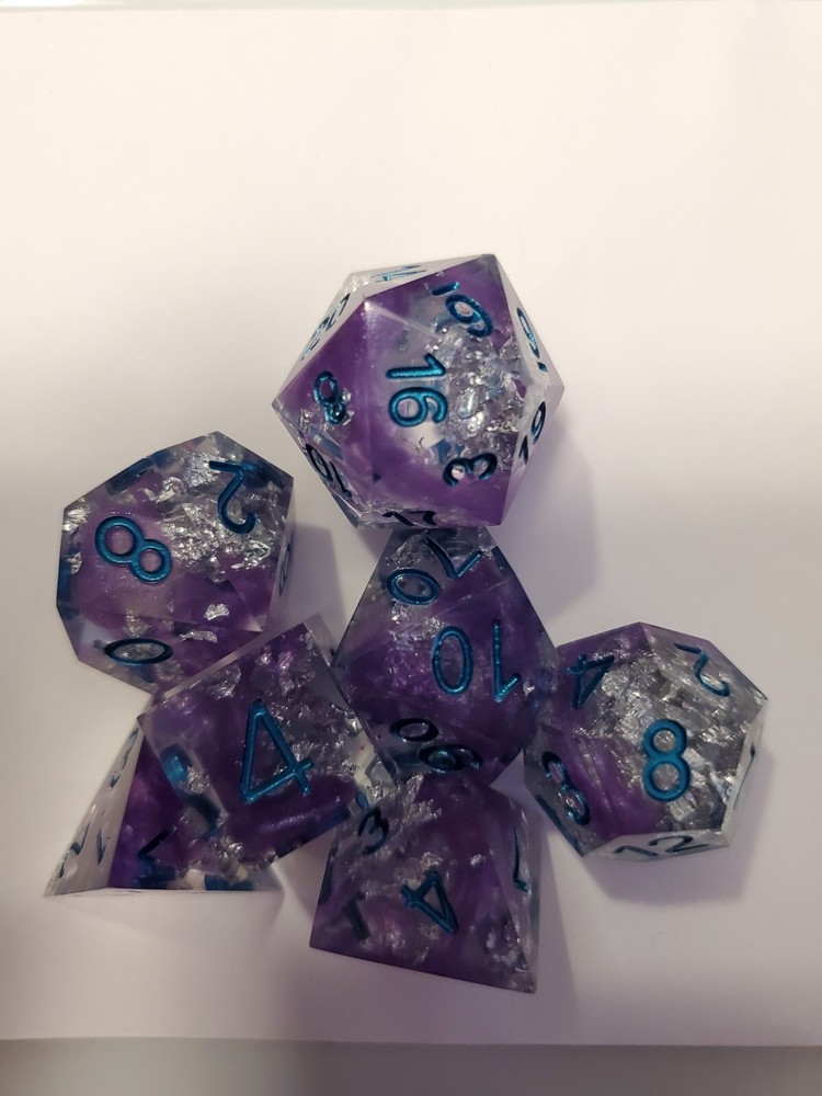 7pcs Set Of Handmade Resin DnD Gaming Dice: Purple Iridium Illusion