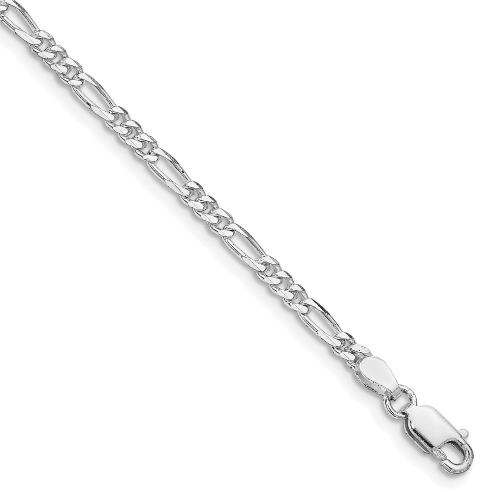 Sterling Silver Rhodium-plated 2.85mm Figaro Chain Anklet 9