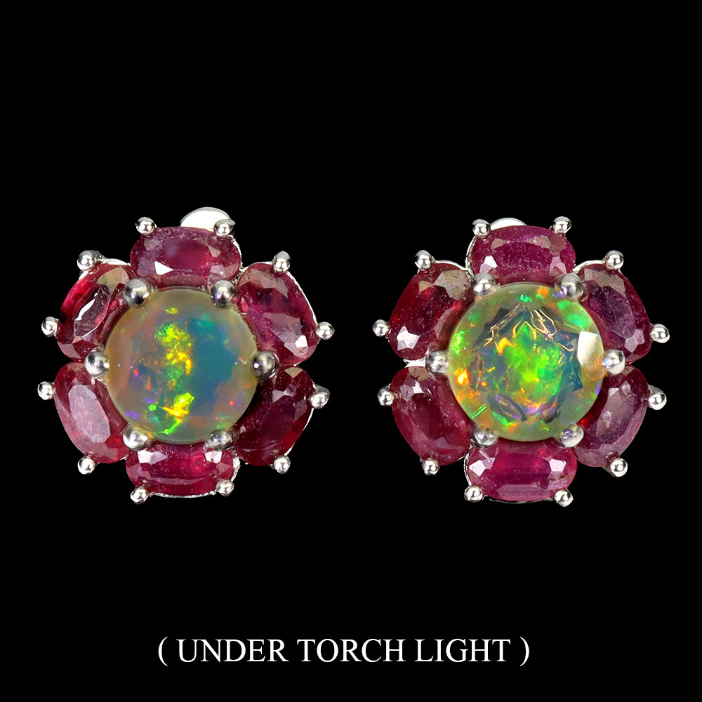 Valentine 925 Silver Earrings Round Fire Opal 7mm Ruby Natural Gemstone Jewelry
