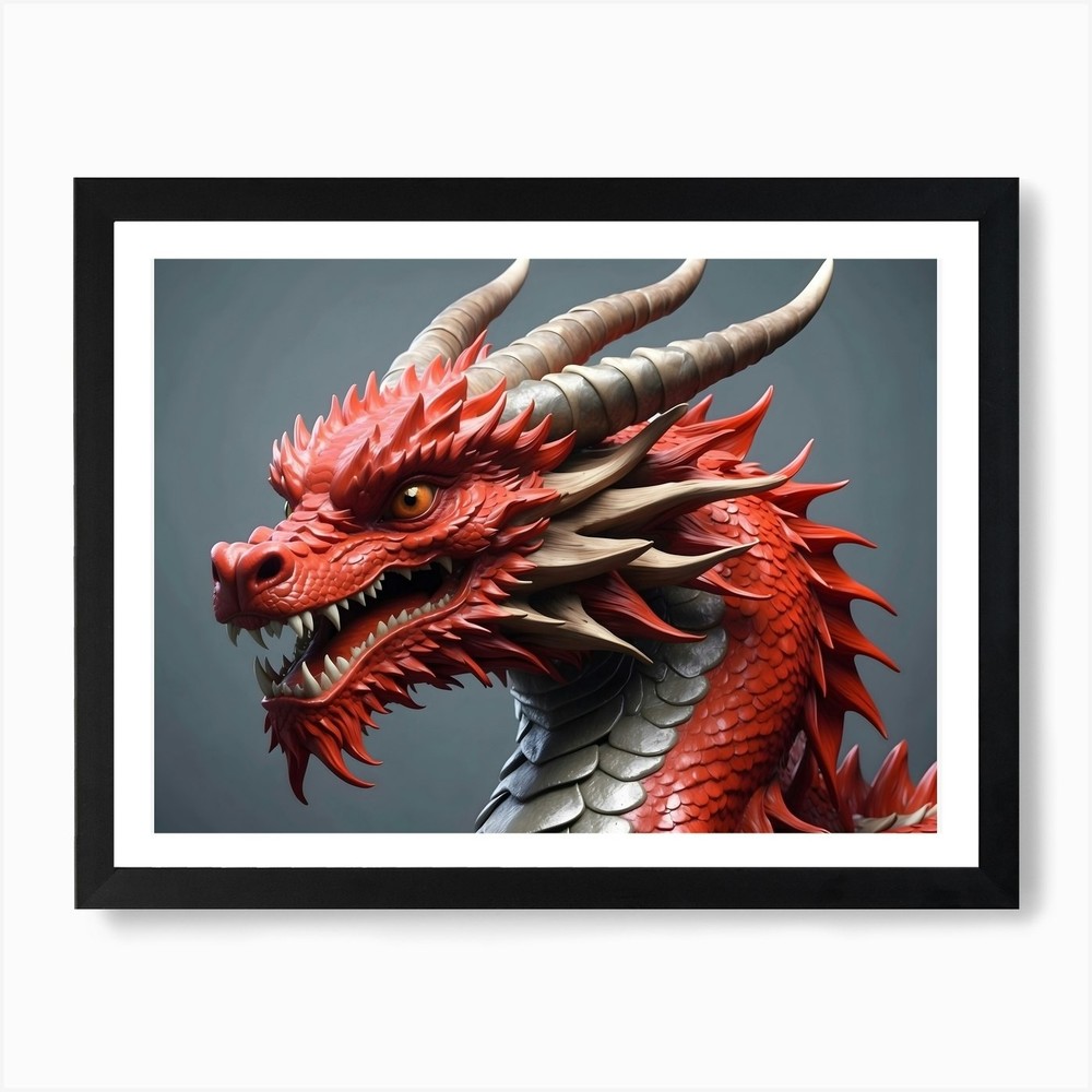 Chinese Red Dragon 3 Framed Wall Art Canvas Print Poster