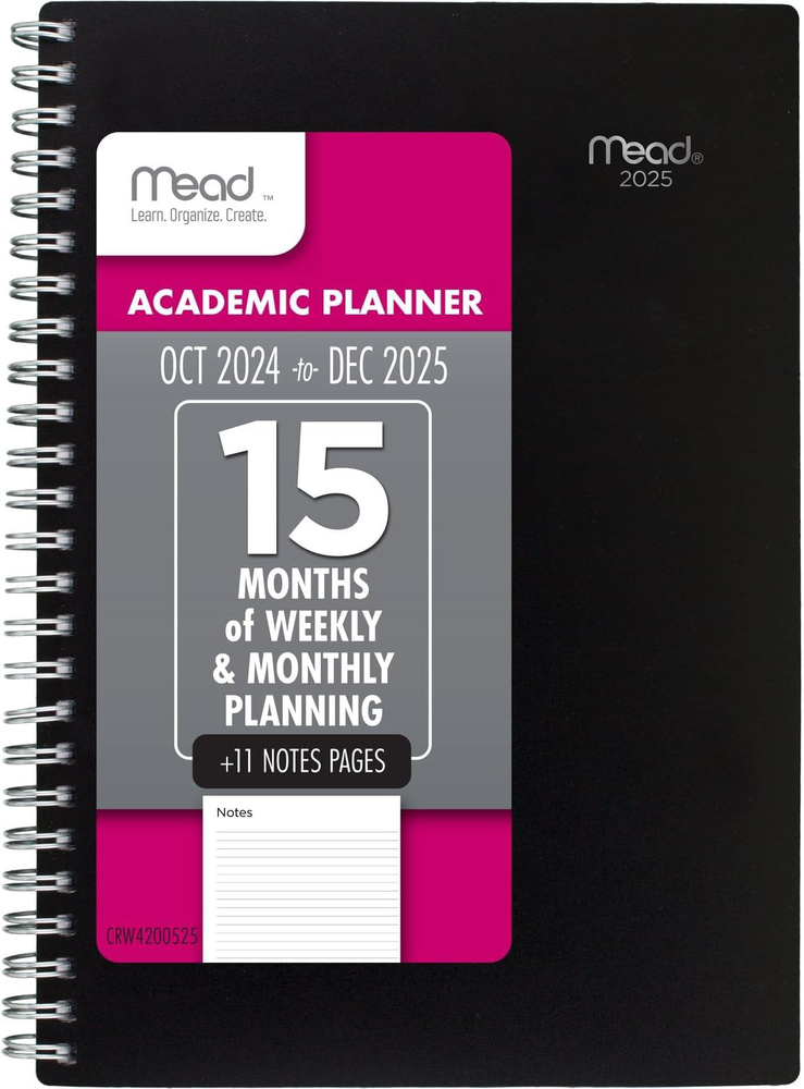 Mead 2025 Weekly & Monthly Planner, 15-Month, Small, Black, 5.5