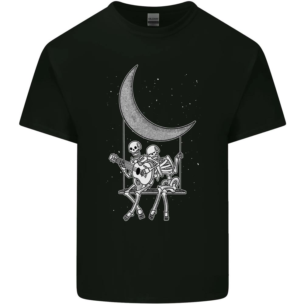 Skeletons On the Moon Playing Guitar Mens Cotton T-Shirt Tee Top