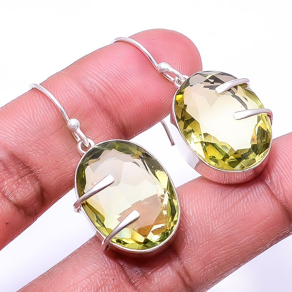 Lemon Quartz 925 Sterling Silver Designer Handmade Earrings 1.56