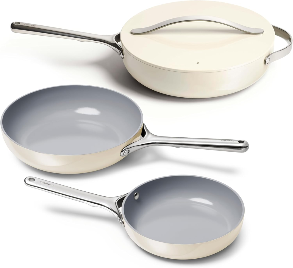 Caraway 4-Piece Fry Pan Set - Non-Stick Frying Pans (10.5” & 8”) & Non-Stick Sau