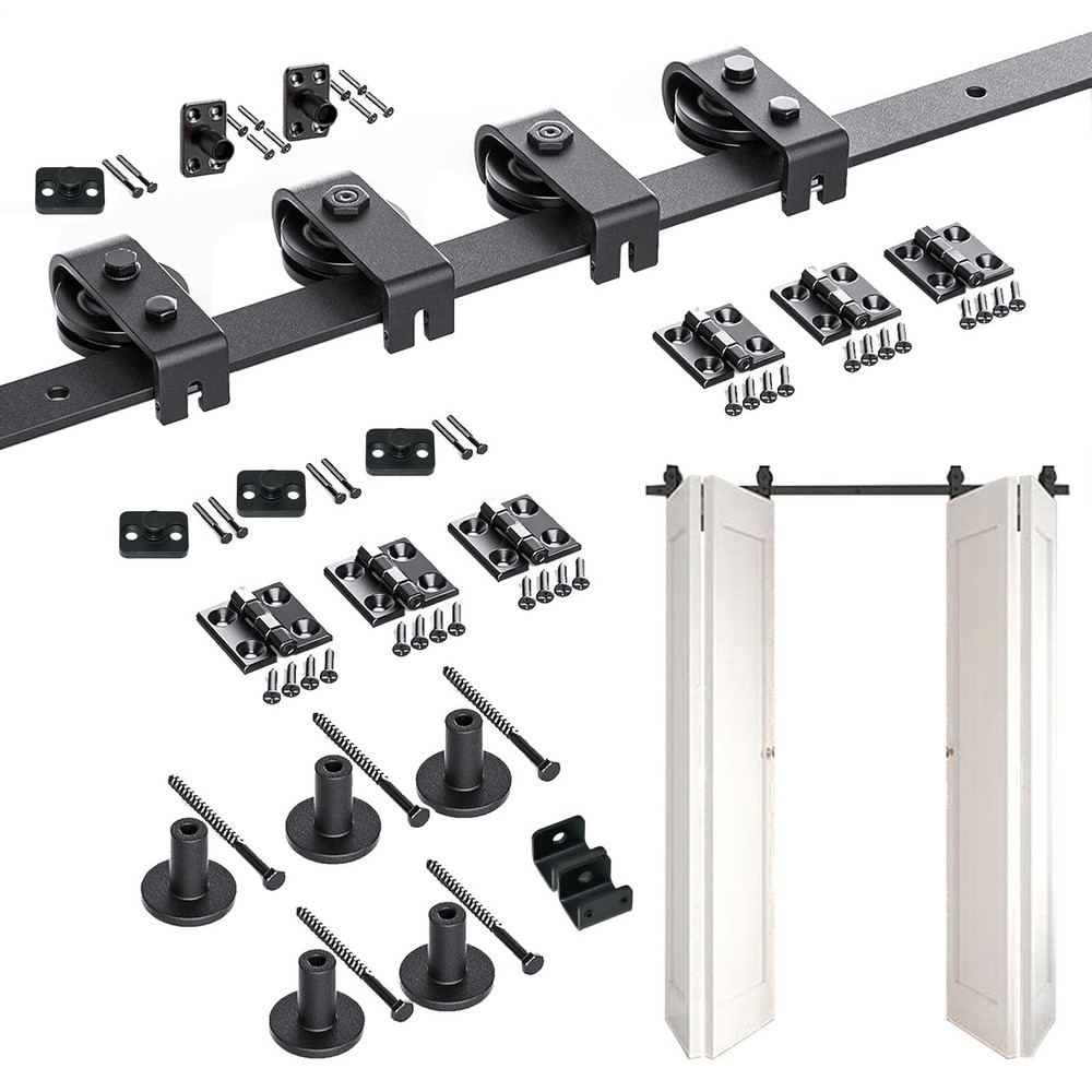 Modern Sliding Barn Door Hardware Kit with 4-Door Track Rail for Closets