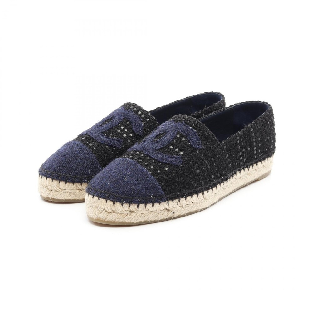CHANEL COCO Mark espadrilles in black navy fabric size 38 for women