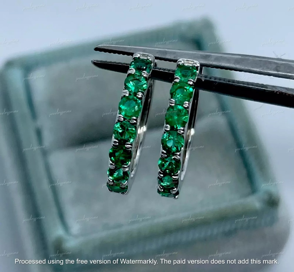 1.70Ct Lab-Created Round Emerald Huggie Hoops in 14K White Gold
