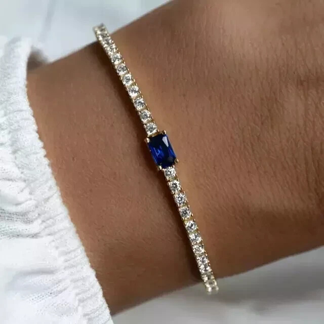 8Ct Round Lab-Created Sapphire Tennis Bracelet in 14k Yellow Gold Plated 7 Inch